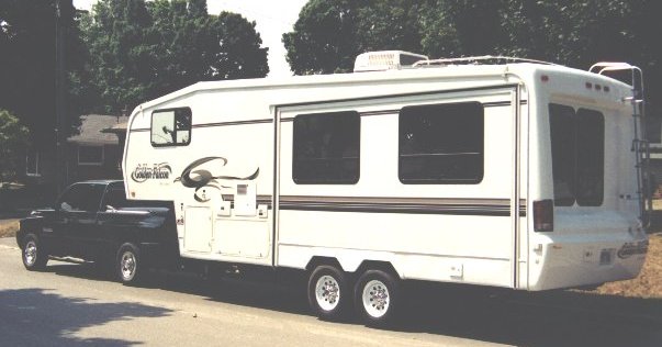 Left hand rear view 5th Wheel