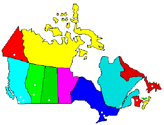 Click on points on this map to hear a Canadian radio station in the location shown
